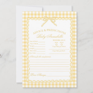 Invitation Jaune Gingham Coquette Nœud Conseil pour Bébé Cart