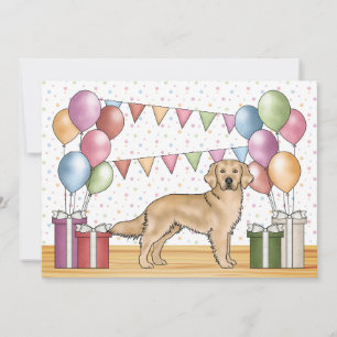 Invitation Jaune Golden Retriever Coloré Pastel Anniversaire
