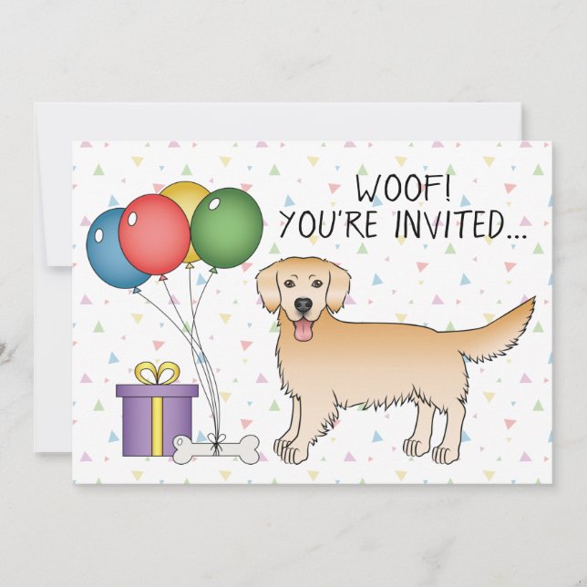 Invitation Jaune Golden Retriever Dessin Chien - Anniversaire (Devant)