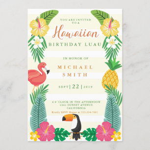 Invitation Jaune hawaïen et flore verte