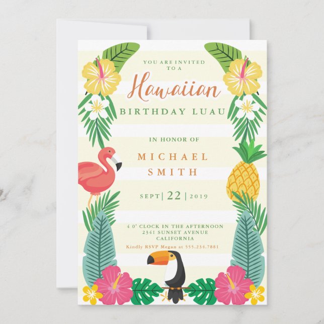 Invitation Jaune hawaïen et vert Floral Anniversaire (Devant)
