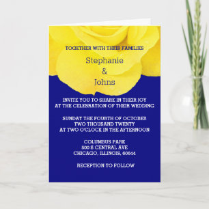 Invitation Jaune Marine bleu Floral Rose Classé Mariage