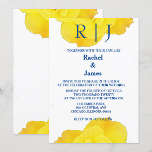 Invitation Jaune Marine Bleu Floral Rose Élégant Mariage Cool