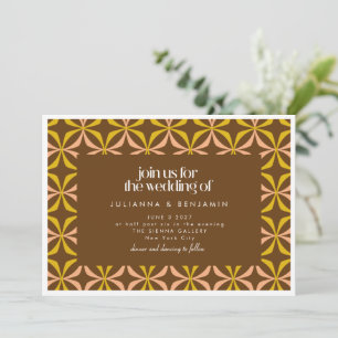 Invitation Jaune moderne et Mariage géométrique rétro Brown