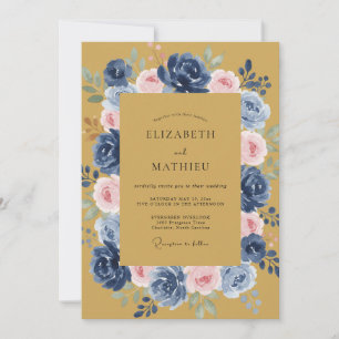 Invitation Jaune Moutarde Floral Radiant Romance Mariage