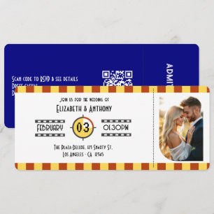 Invitation Jaune Moutarde, Rouille & Billet de Cinéma Mariage