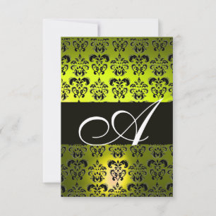 INVITATION JAUNE  NOIR  DAMAS MONOGRAMME BLANC
