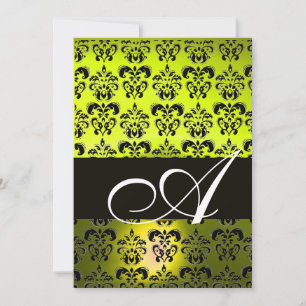 Invitation JAUNE NOIR  DAMASSÉ MONOGRAMME, blanc