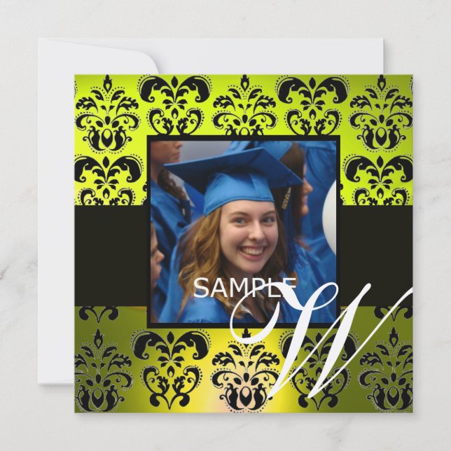 Invitation JAUNE NOIR DIPLÔME DAMASK MONOGRAM champagne (Devant)