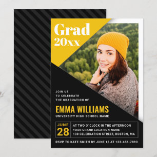 Invitation Jaune noir moderne   Photo Graduation Party