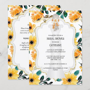 Invitation Jaune or mariage robe de mariée vert gris