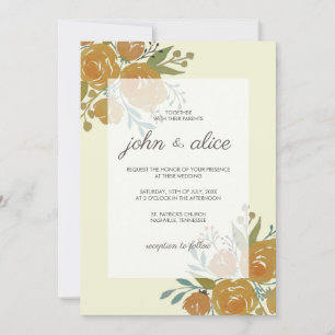 Invitation Jaune Orange Peonies et Mariage Rose