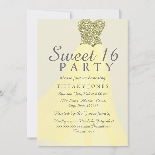 Invitation Jaune Parties scintillant mousseuse or Gown Sweet  (Devant)