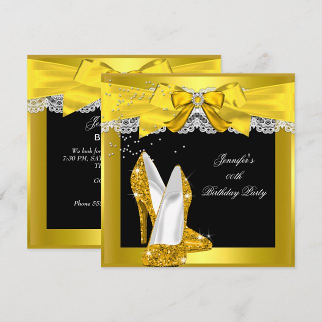 Invitation Jaune Parties scintillant or haute talon chaussure (Devant / Derrière)