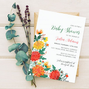 Invitation Jaune pastel Florales de Dahlia de printemps Baby