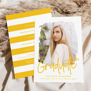 Invitation Jaune Preppy Script Photo Graduation Party
