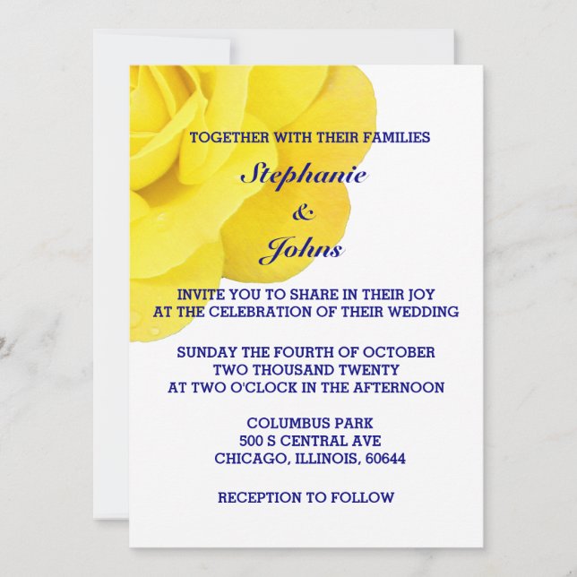 Invitation Jaune Rose Marine Bleu Blanc mignon Mariage à la l (Devant)