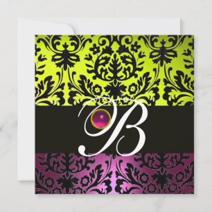 Invitation JAUNE ROSE VIOLET NOIR DAMAS MONOGRAMME Améthyste