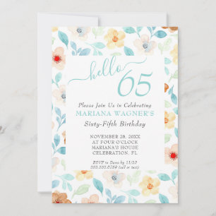 Invitation Jaune Tiel Floral Élégant Script 65e Anniversaire