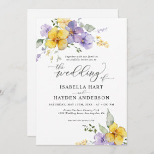 Invitation Jaune violet lavande Boho Rustique Mariage Floral