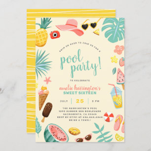 Invitation Jaune   Watermelon Pineappon Tropical Pool Party