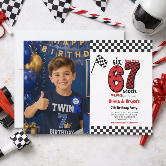 Invitation J'avais 6 ans, maintenant j'ai 7 ans – Anniversair (I Was 6, Now I’m 7 – Twin 7th Birthday for Kids Invitation
)