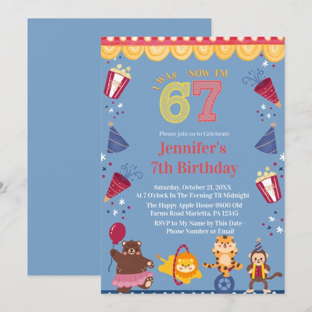 Invitation J'avais 6 ans maintenant j'ai 7 ans Cirque 7ème an (Devant / Derrière)