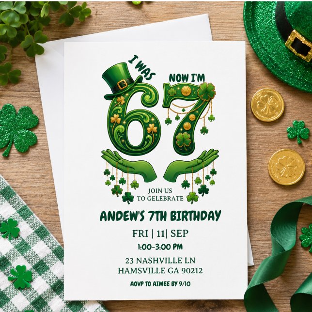 Invitation J'avais 6 ans, maintenant j'ai 7 ans, garçon, anni (I Was 6 Now I’m 7 St. Patrick’s Day Boy Birthday Invitation)