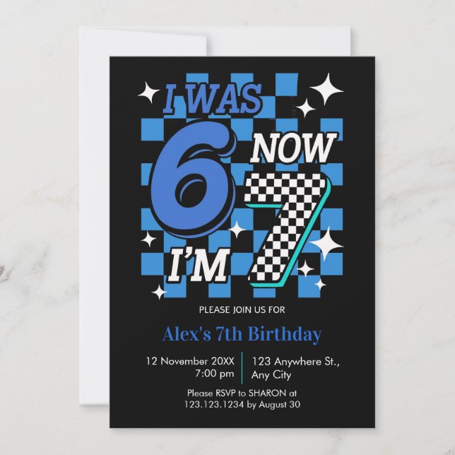 Invitation J'avais 6 ans maintenant j'ai 7 ans garçon anniver (Devant)