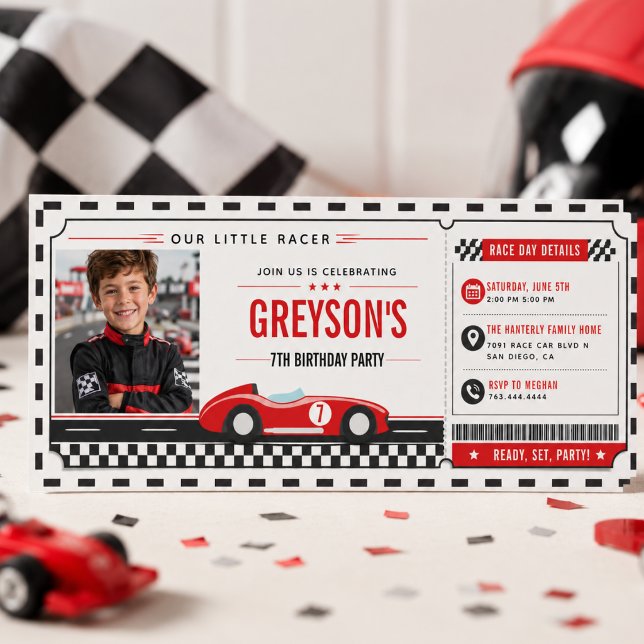 Invitation J'avais 6 ans maintenant j'ai 7 ans garçon de voit (I Was 6 Now I’m 7 Race Car Boy 7th Birthday Ticket photo Invitation
)
