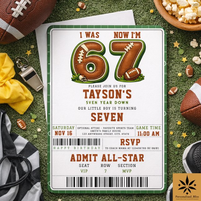Invitation J'avais 6 ans, maintenant j'ai 7 ans – Photo d'ann (I Was 6, Now I’m 7 – Football 7th birthday photo Invitation
)
