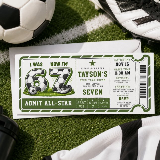 Invitation J'avais 6 ans, maintenant j'ai 7 ans Soccer Americ (I Was 6, Now I’m 7 Soccer America 7th Birthday Invitation
)