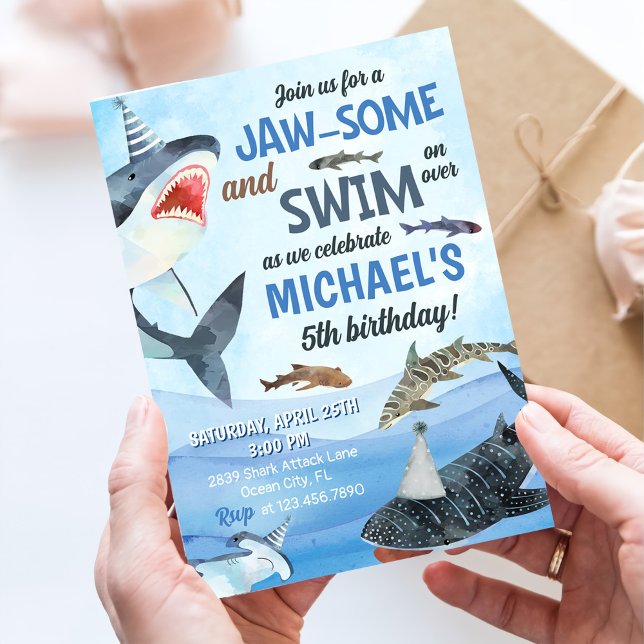 Invitation Jawsome Requin sous la mer Anniversaire (Créateur téléchargé)