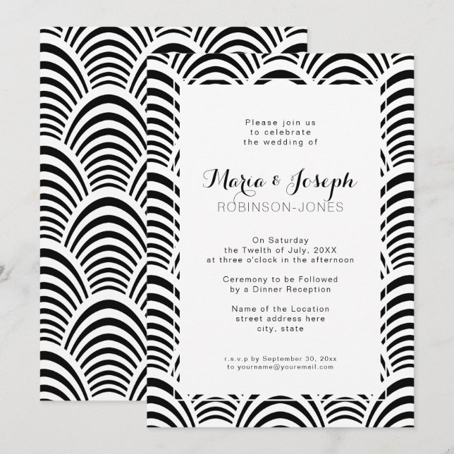 Invitation Jazz Age Art Déco Elégance Noir et Blanc (Devant / Derrière)