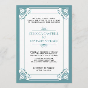 Invitation Jazz age bleu géométrique mariage art déco