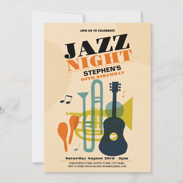 Invitation Jazz Anniversaire Musique Hommes Femmes (Devant)