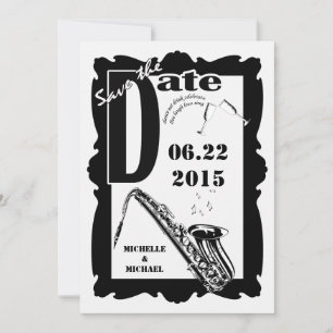 Invitation Jazz de style rétro Enregistrer la date Noir Blanc