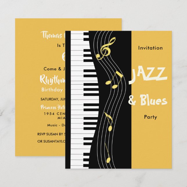 Invitation Jazz Et Blues Thématique Anniversaire (Devant / Derrière)