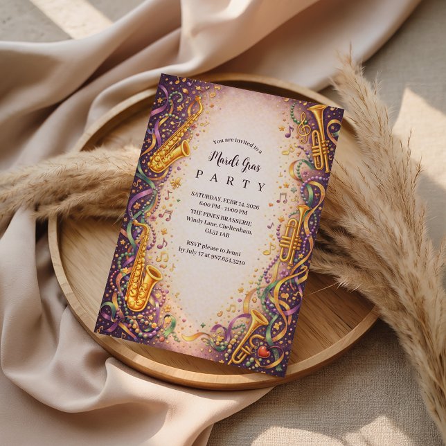 Invitation Jazz Music Mardi Gras Masquerade (Créateur téléchargé)