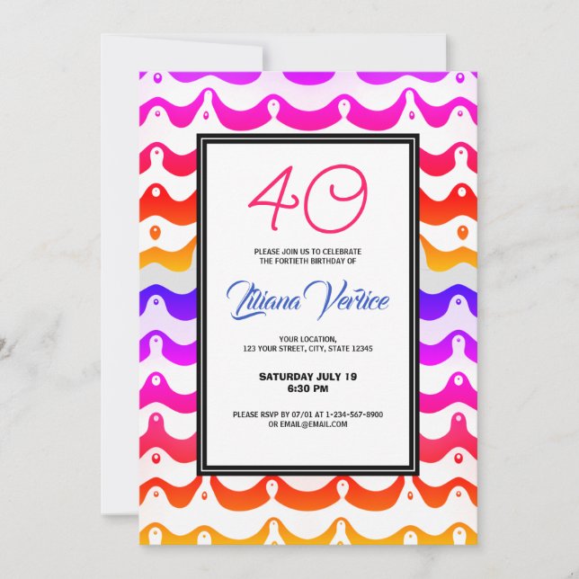 Invitation Jazzy Tropical Psychedelic Wavy Stripes (Devant)