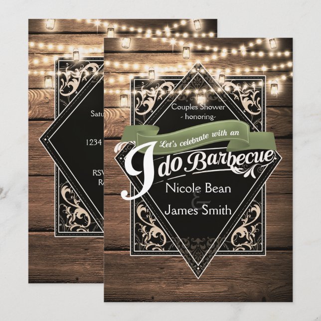 Invitation JE FAIS BARBECUE BBBQ Rustique Bois & Lumières Fia (Devant / Derrière)