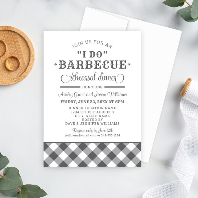 Invitation Je fais BBQ Charcoal Grey En vichy Repas de répéti (Créateur téléchargé)
