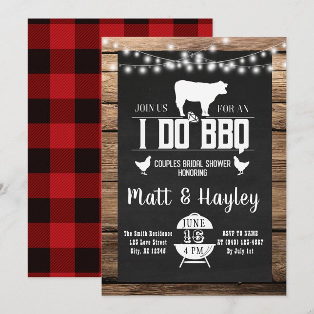 Invitation Je fais BBQ Couples Douche Pays Wooden Chalkboard (Devant / Derrière)