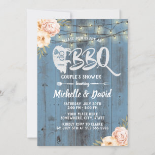 Invitation JE FAIS BBQ Couples Douche Rustique Dusty Blue Flo