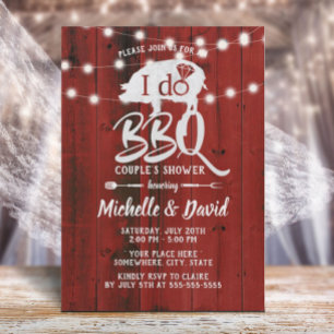Invitation JE FAIS BBQ Couples Douche Rustique Rouge Grange B