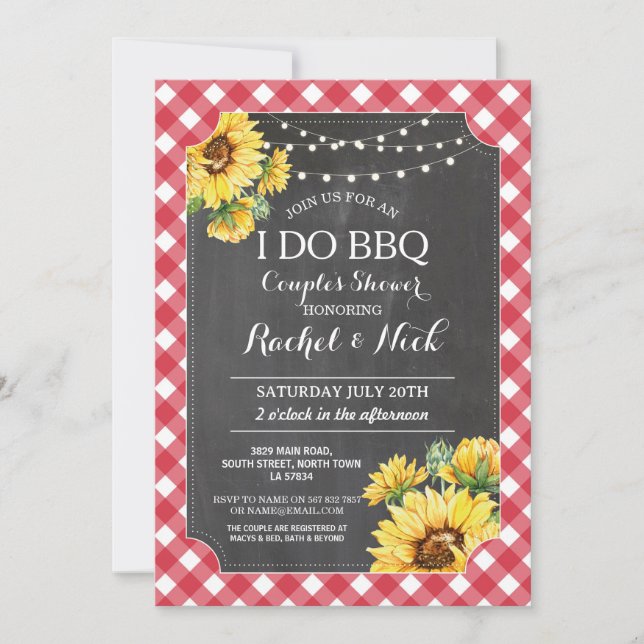 Invitation JE FAIS BBQ Couples Douche tournesol En vichy (Devant)