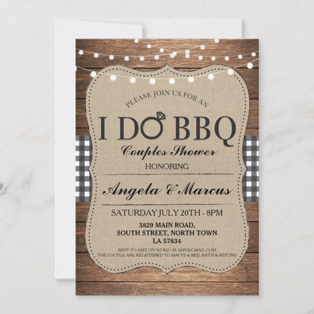 Invitation JE FAIS BBQ Couples Douches Rustique En vichy Invi (Devant)