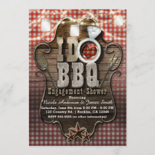Invitation JE FAIS BBQ En vichy Mason Jars FIANÇAILLES DOUCHE