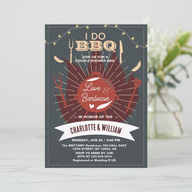 Invitation Je fais BBQ Fiançailles Mariage Couple Fête des ma (Debout devant)
