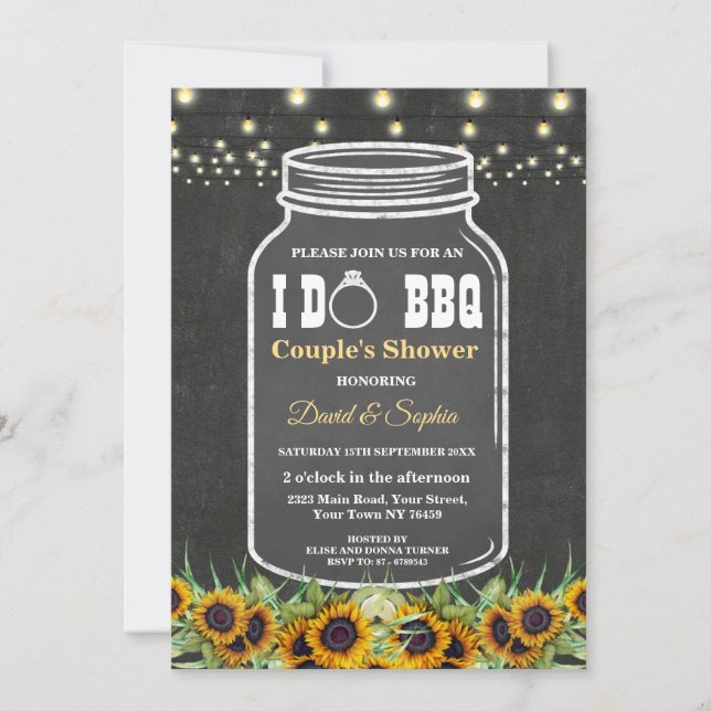 Invitation JE FAIS BBQ Mason Jar Chalkboard Couples Douche (Devant)